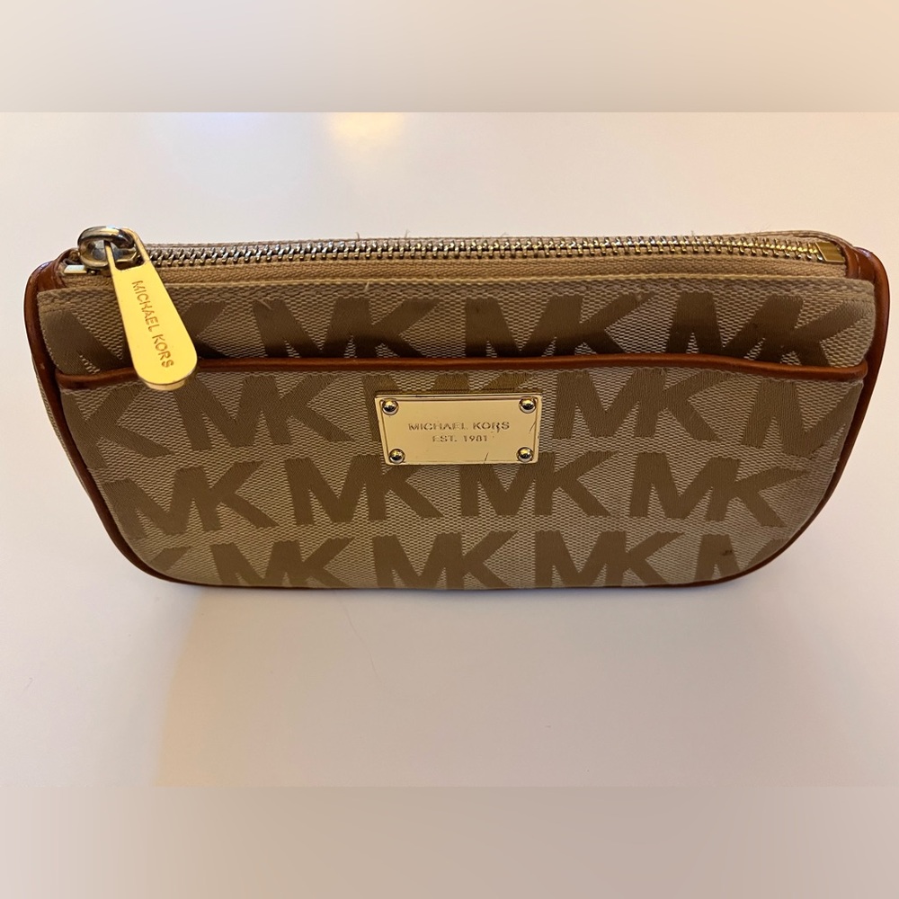 Michael Kors Beige MK Logo Cosmetic Bag - Picture 2 of 6
